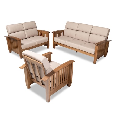 Baxton Studio Charlotte Taupe Upholstered Walnut Finished Wood 3-PC Living Room Set 162-9797-9798-9799